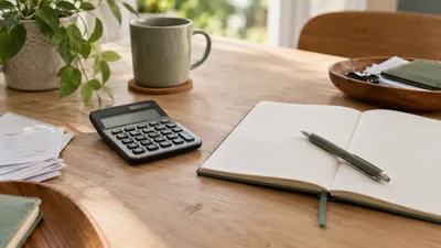Calculatrice et carnet sur un bureau — illustration générée par IA