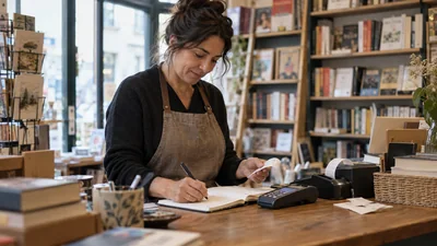 Suivi des encaissements et des documents bancaires dans un petit commerce — illustration générée par IA
