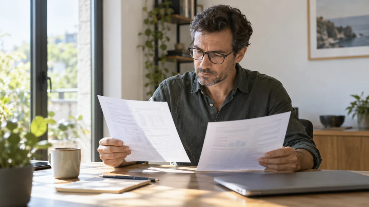 Lecture et comparaison de documents de placement à domicile — illustration générée par IA