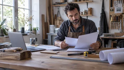 Examen de documents de prévoyance par un travailleur indépendant — illustration générée par IA