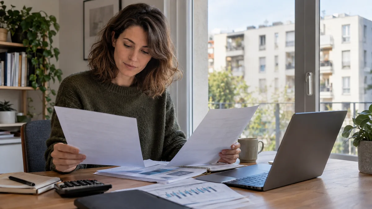 Lecture de documents de placement immobilier et de conditions de sortie — illustration générée par IA
