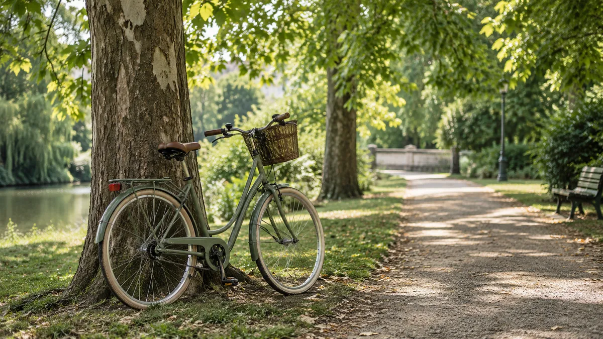 Vélo stationné dans un parc — illustration générée par IA