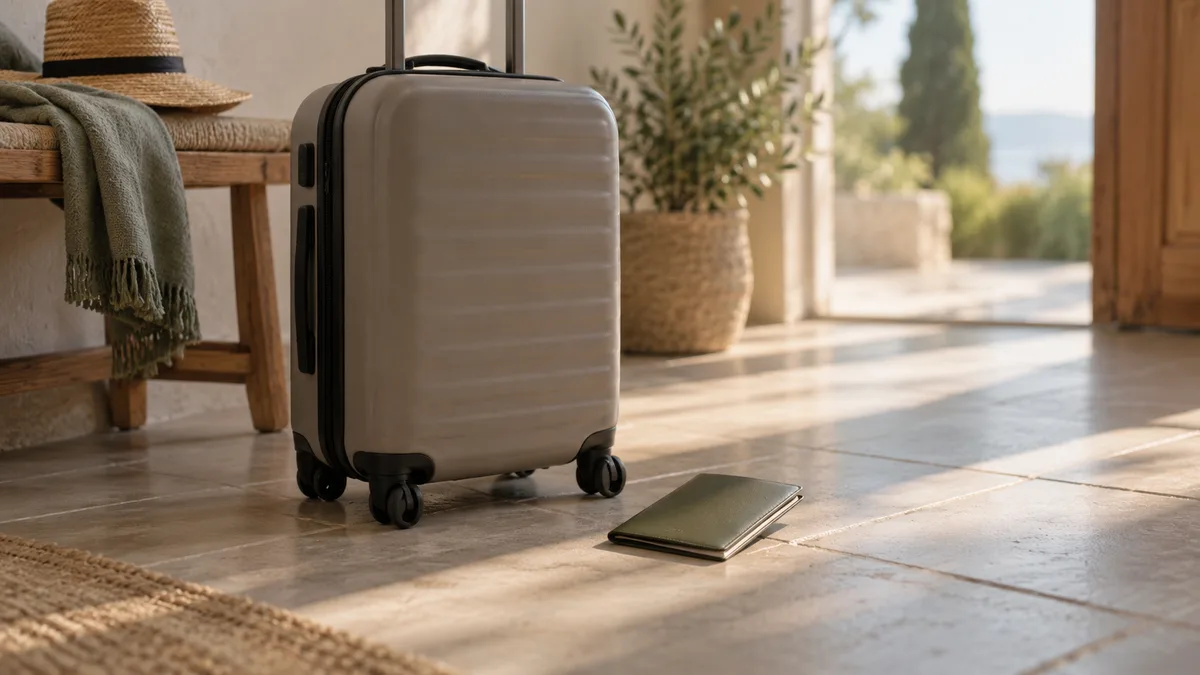 Valise et étui de passeport pour illustrer un voyage — illustration générée par IA